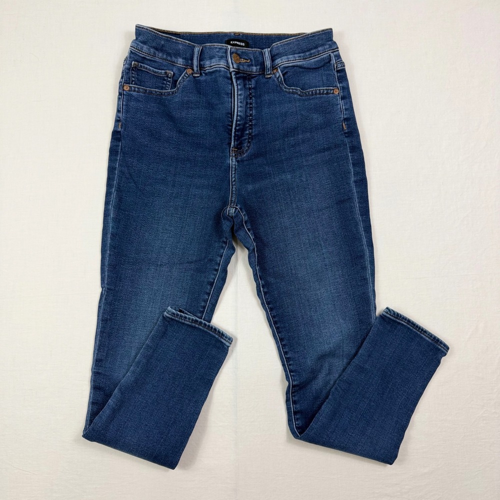 Express Womens High Rise Skinny Jeans Blue Denim Five Pocket Casual Fitted Pants